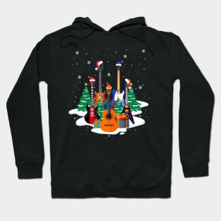 Guitar Santa Hat Christmas Tree Music Loves Xmas Hoodie